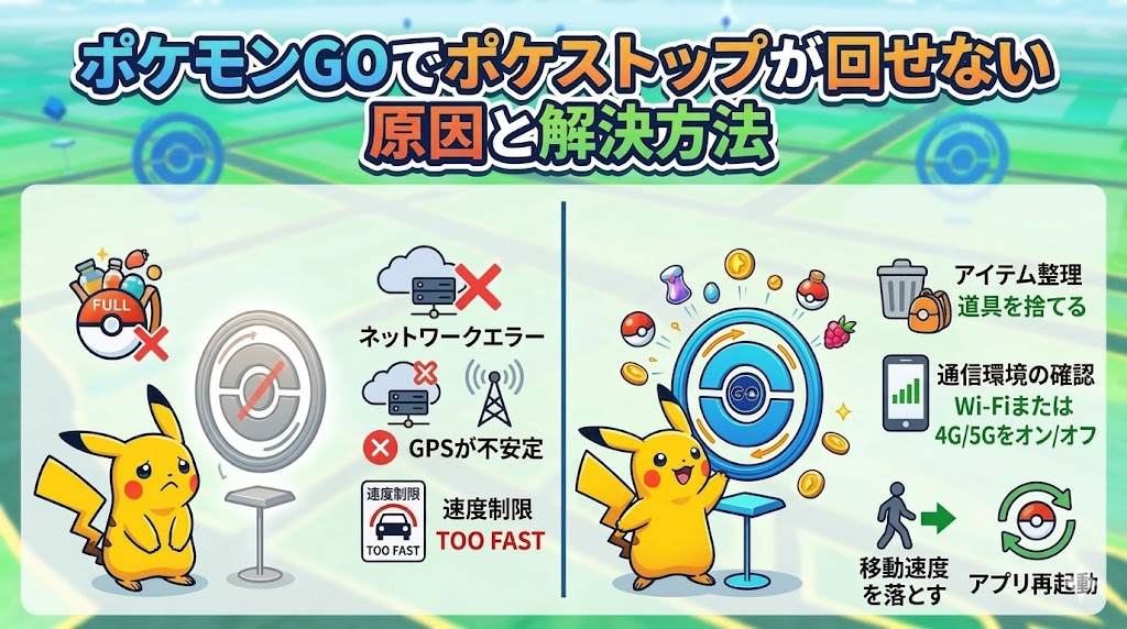 ポケモンgoポケストップ回せない